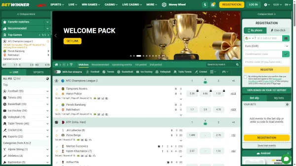 BetWinner homepage on desktop